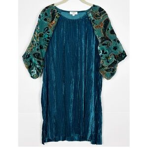 Umgee Dress Velvet Paisley Burnout Puff Sleeve Mini Size Small Boho